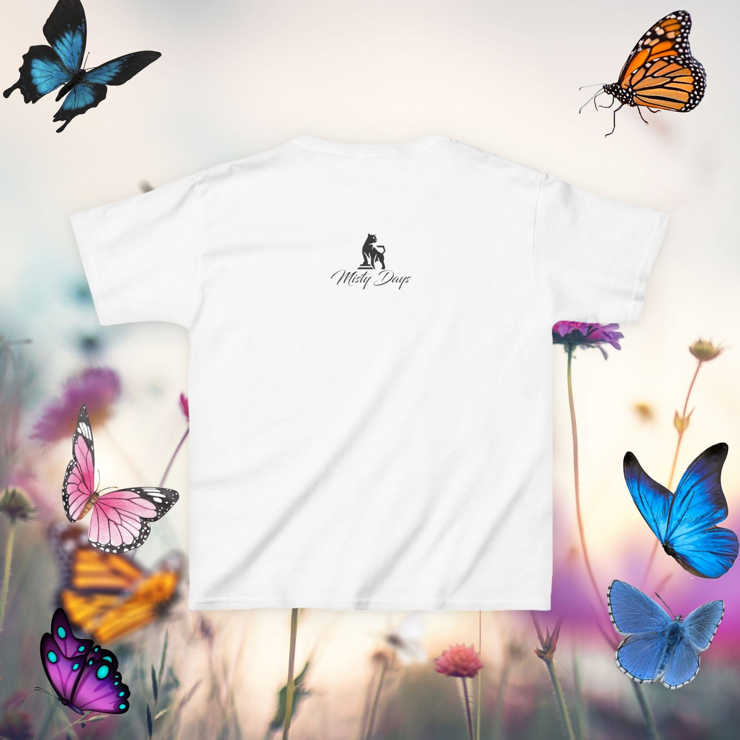Ginger Cat Surrounded by Butterflies - Kids T-Shirt
