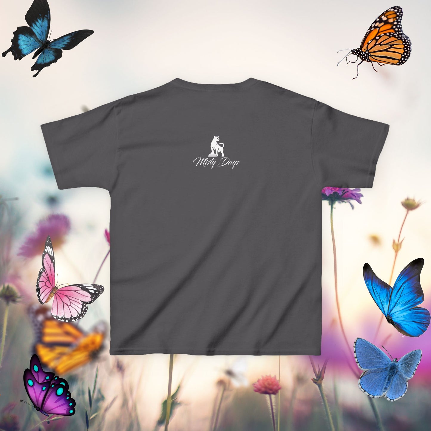 Ginger Cat Surrounded by Butterflies - Kids T-Shirt