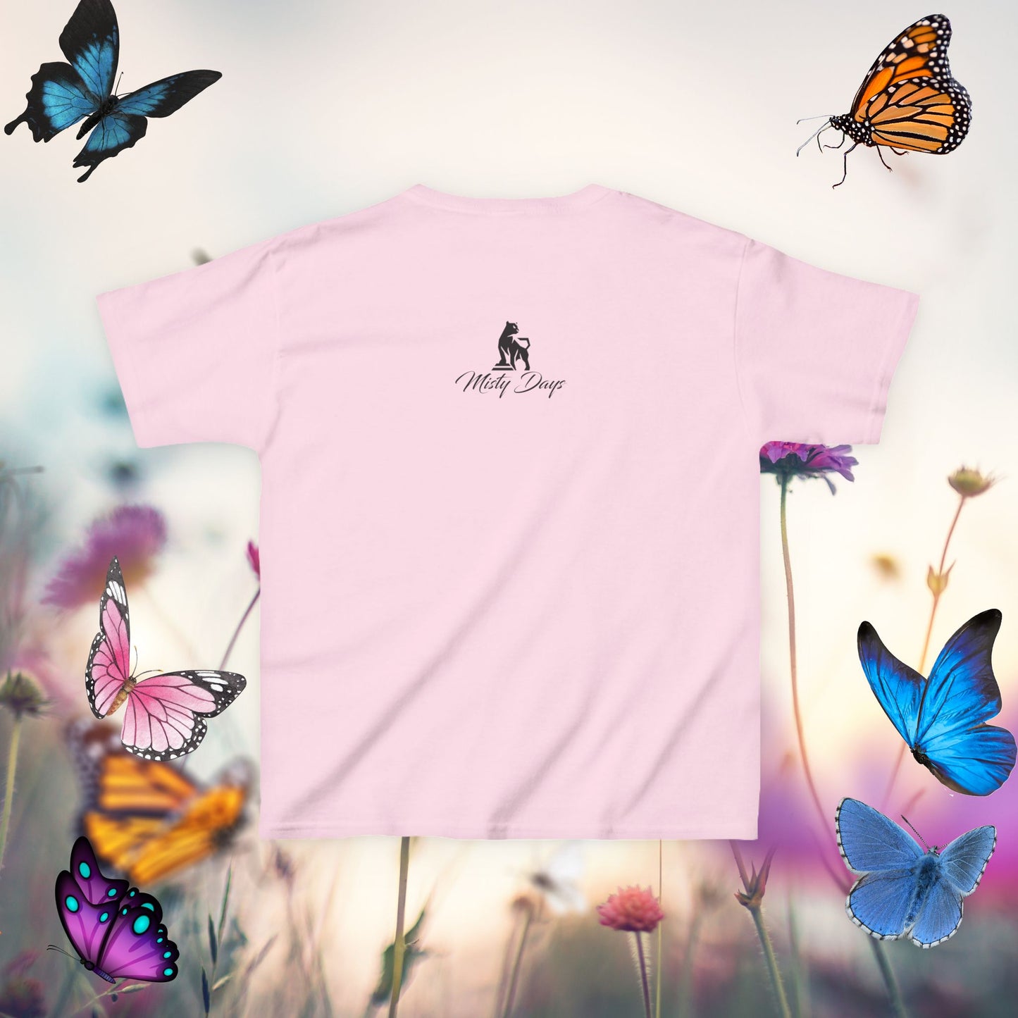 Ginger Cat Surrounded by Butterflies - Kids T-Shirt