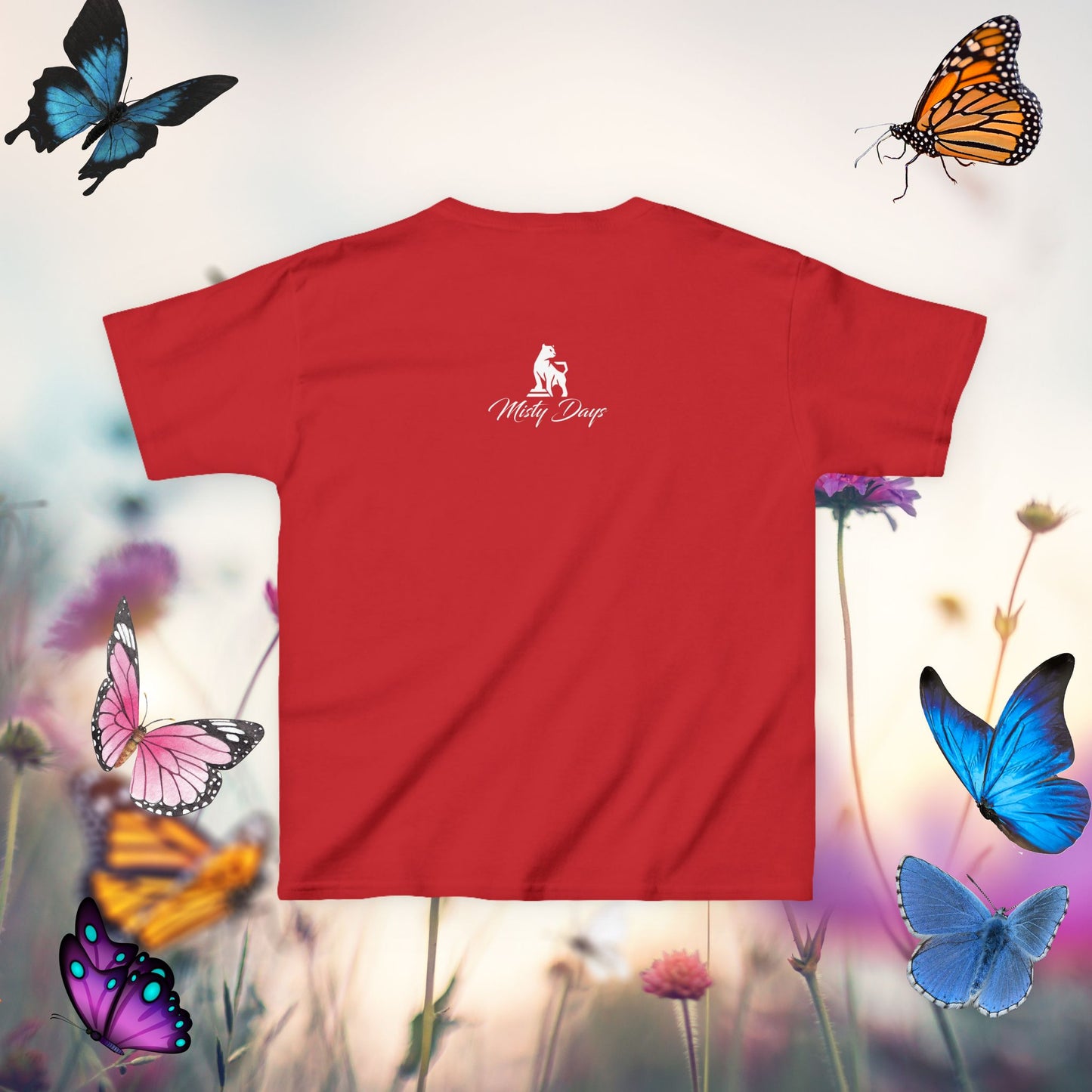 Ginger Cat Surrounded by Butterflies - Kids T-Shirt