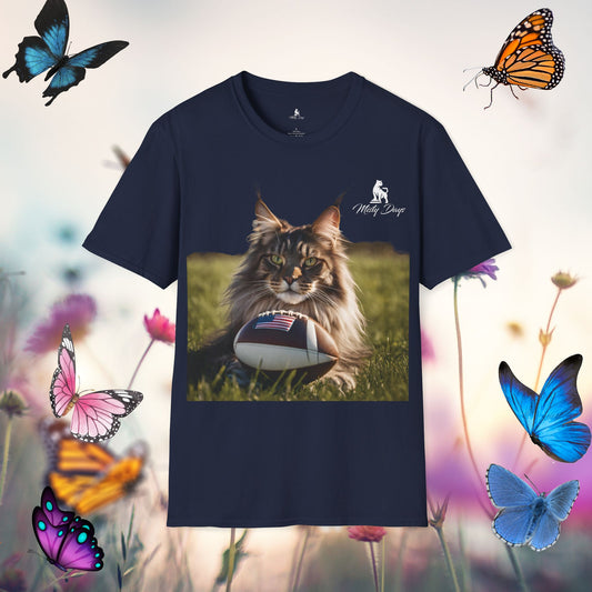 Maine Coon Cat with Toy American Football- Unisex T-Shirt