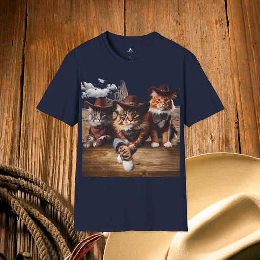 Cowboy Cats at the Ranch Fence - Unisex T-Shirt