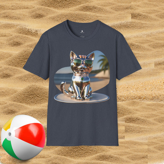 Beach Chrome Cat T-Shirt - Summer Vibes Design