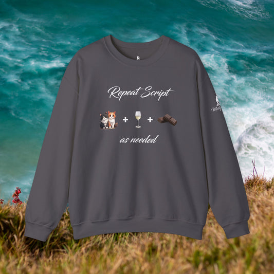 Crewneck Sweatshirt - Cats, Wine, and Chocolate Script