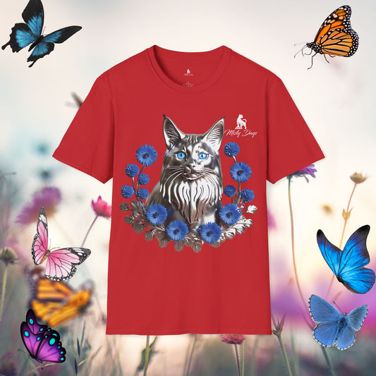 Blue Daisy - Maine Coon Chrome Cat T-Shirt